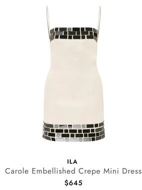 ILA Carole Embellished Crepe Mini Dress - Cream with Black Mirror Trim